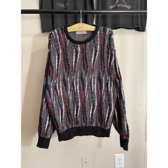 Vintage 90s Pinnacle Collection Coogi Style Knitted Sweater Size Large 24 X 29 ￼ - Picture 1 of 5
